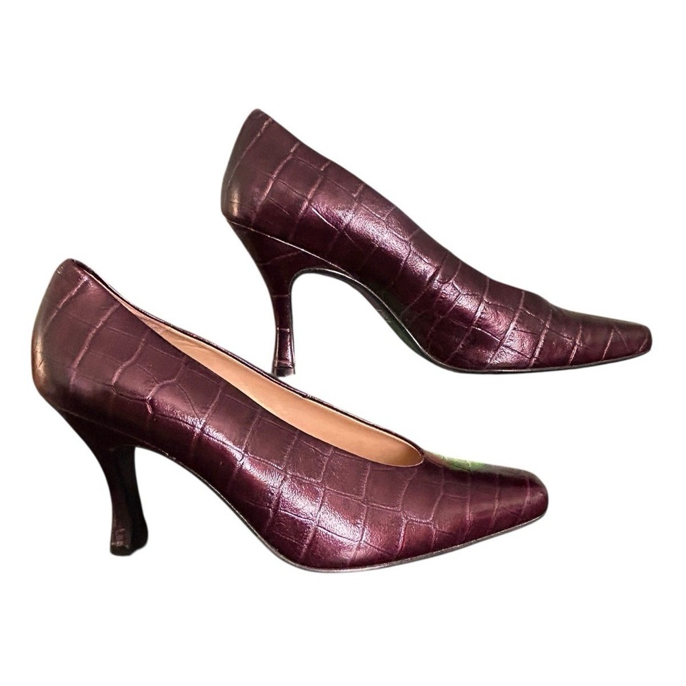 Bellini Colette Leather Croc Embossed Heeled Pumps Womens Sz 11M Burgundy Brown - Picture 3 of 12